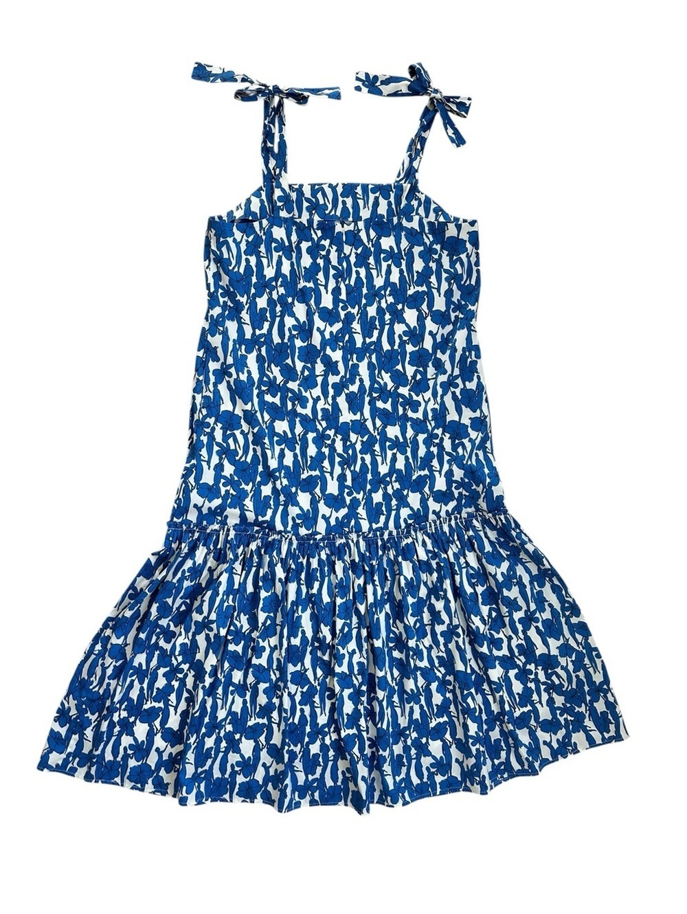 Tory Burch White and Blue Drop Waist Tie Shoulder Midi Summer Dress